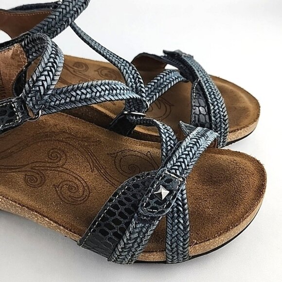 Taos Sandal Strappy Grey Leather Braided Low Cork Wedge Sole Size 7- 7.5 - Picture 11 of 16